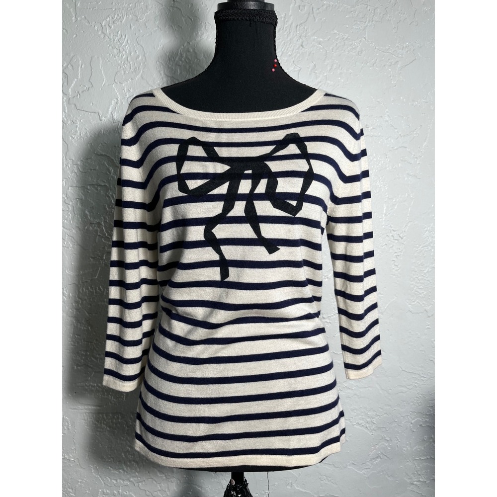 Saks Fifth Avenue Silk Cashmere Striped Bow Sweater Large